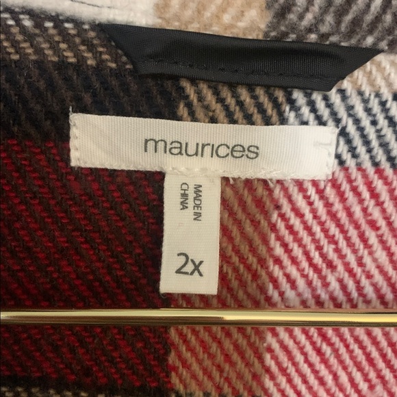 Maurices Red, Black, and White plaid Long Button Down Jacket Size 2X - Picture 5 of 7